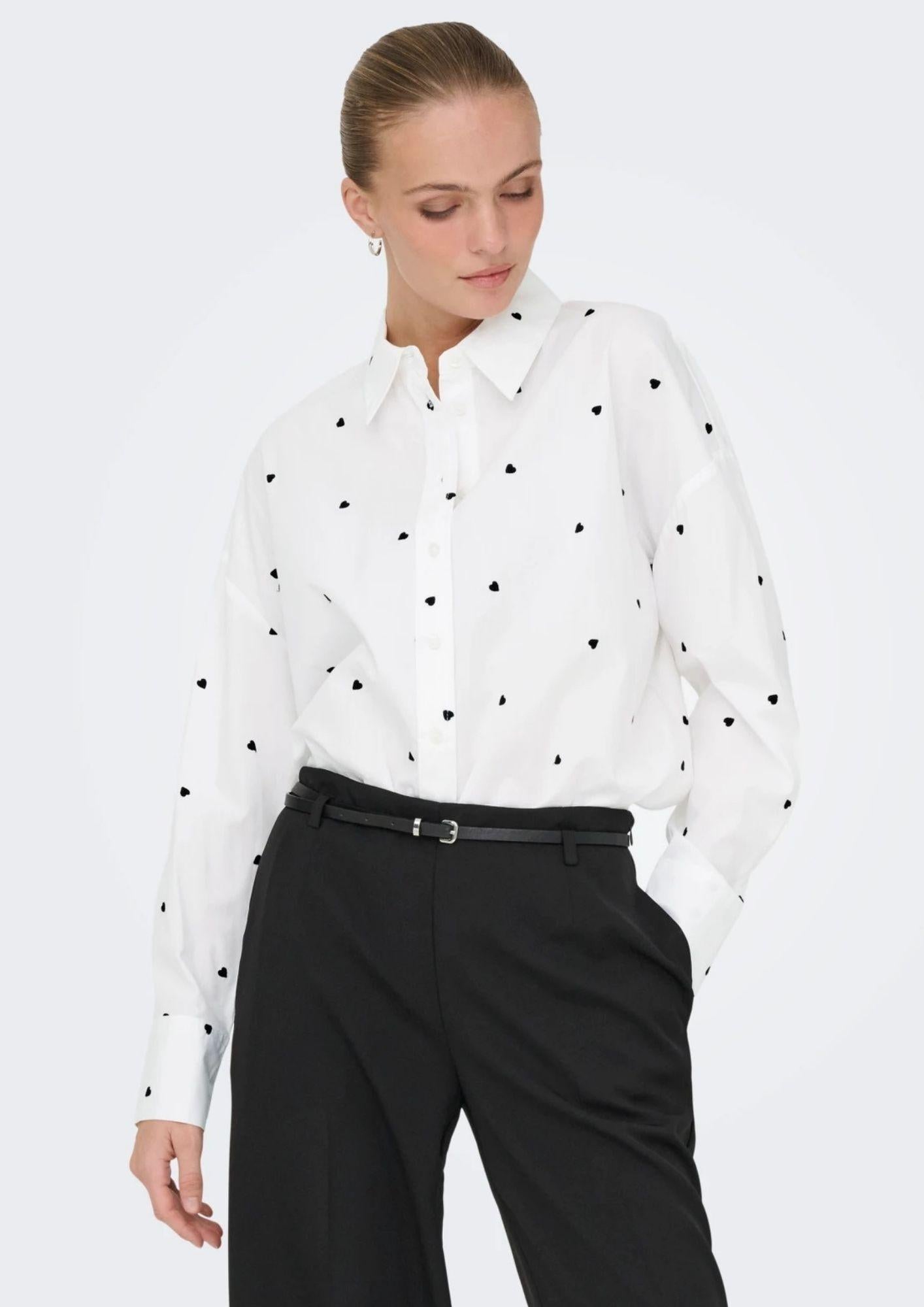 Jacqueline De Yong Camicia Donna Nelly Bianca Cuori Neri 15330490 White BLACK HEART JACQUELINE DE YONG 