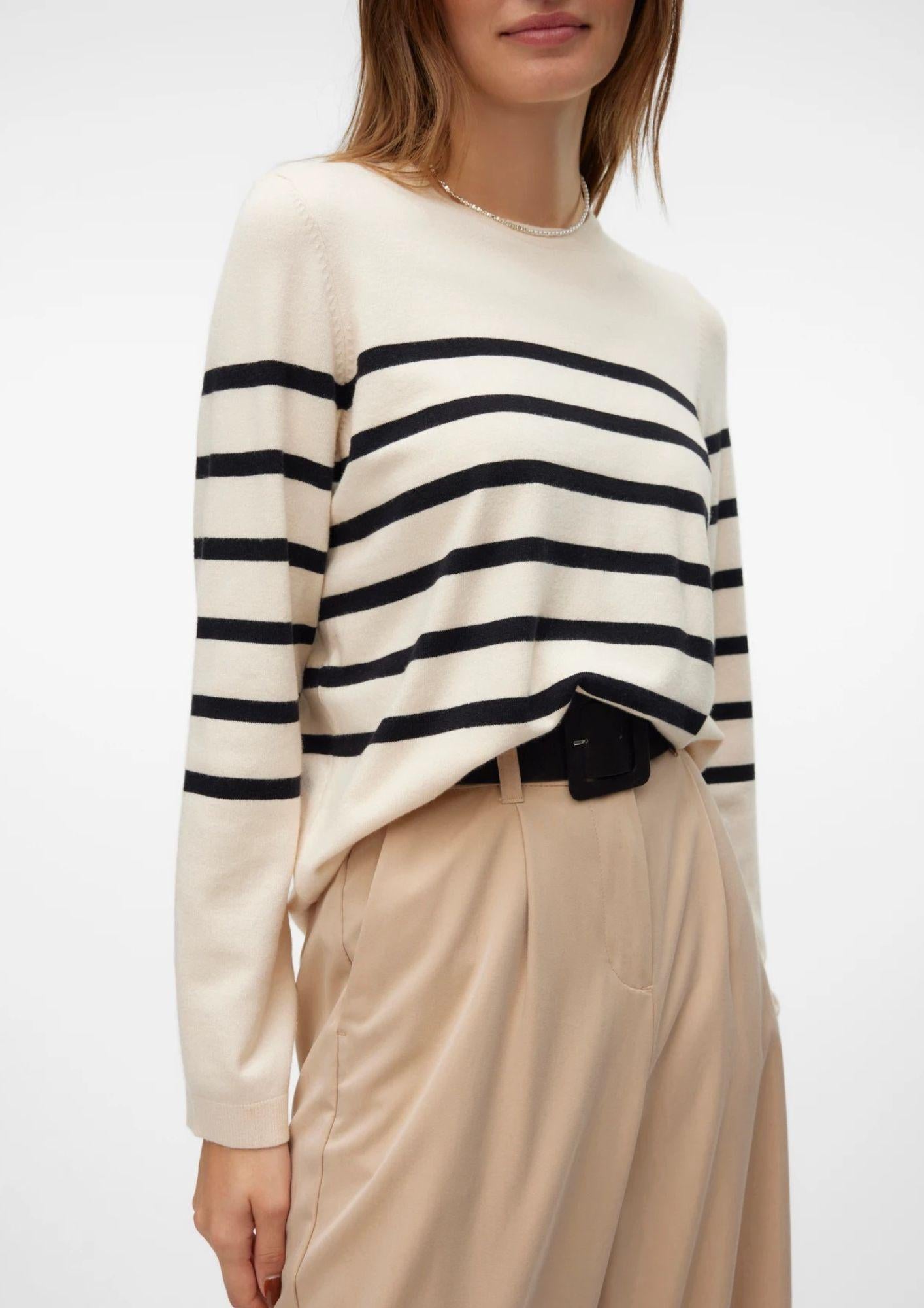 Vero Moda Maglione Donna Saba Bianco Panna A Righe Nere 10309324 Birch BLACK VERO MODA 