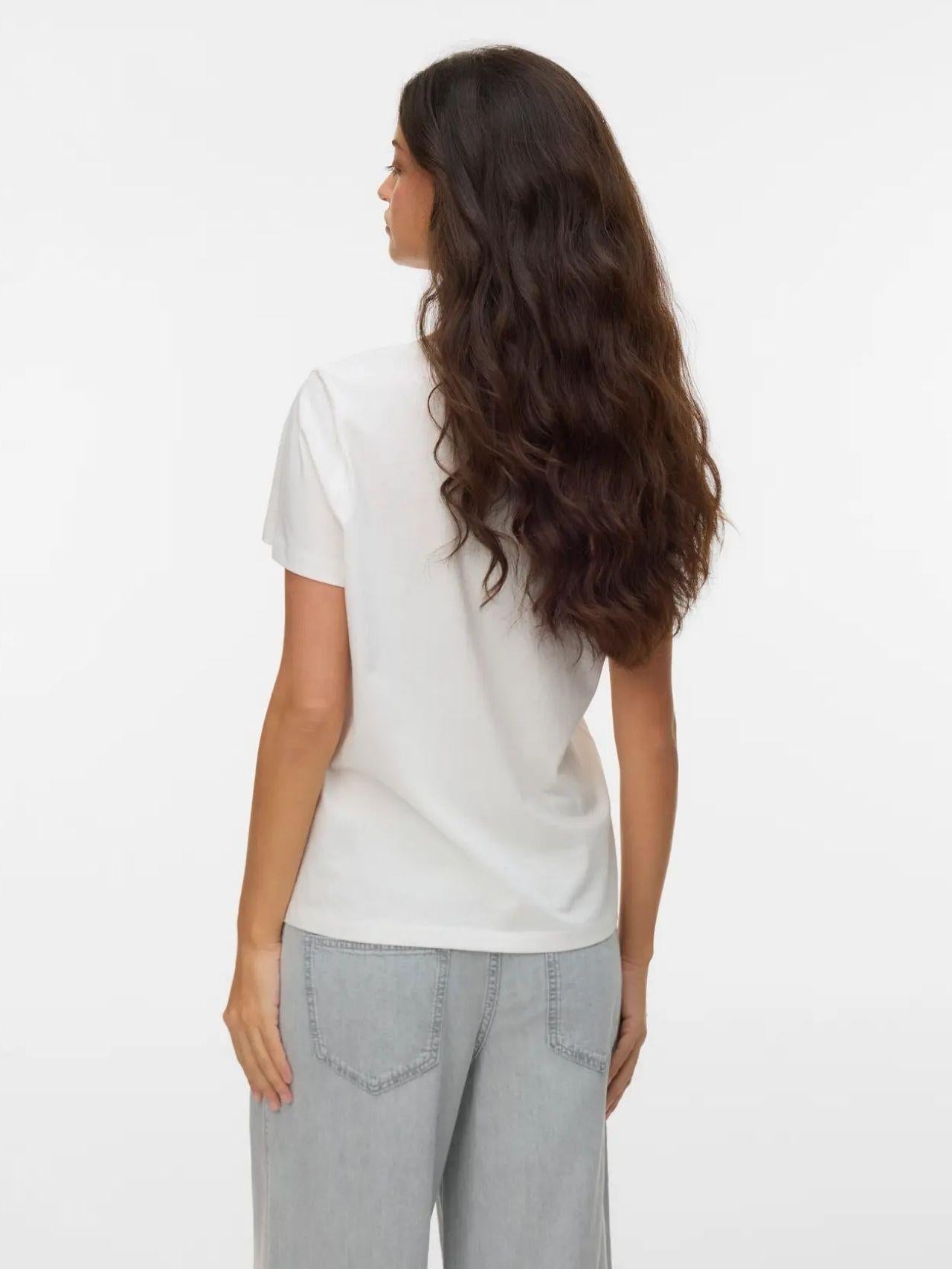 Vero Moda T-Shirt Donna Kilano Bianca Stampa Black Happy 10340971 Snow White BLACK HAPPY VERO MODA 