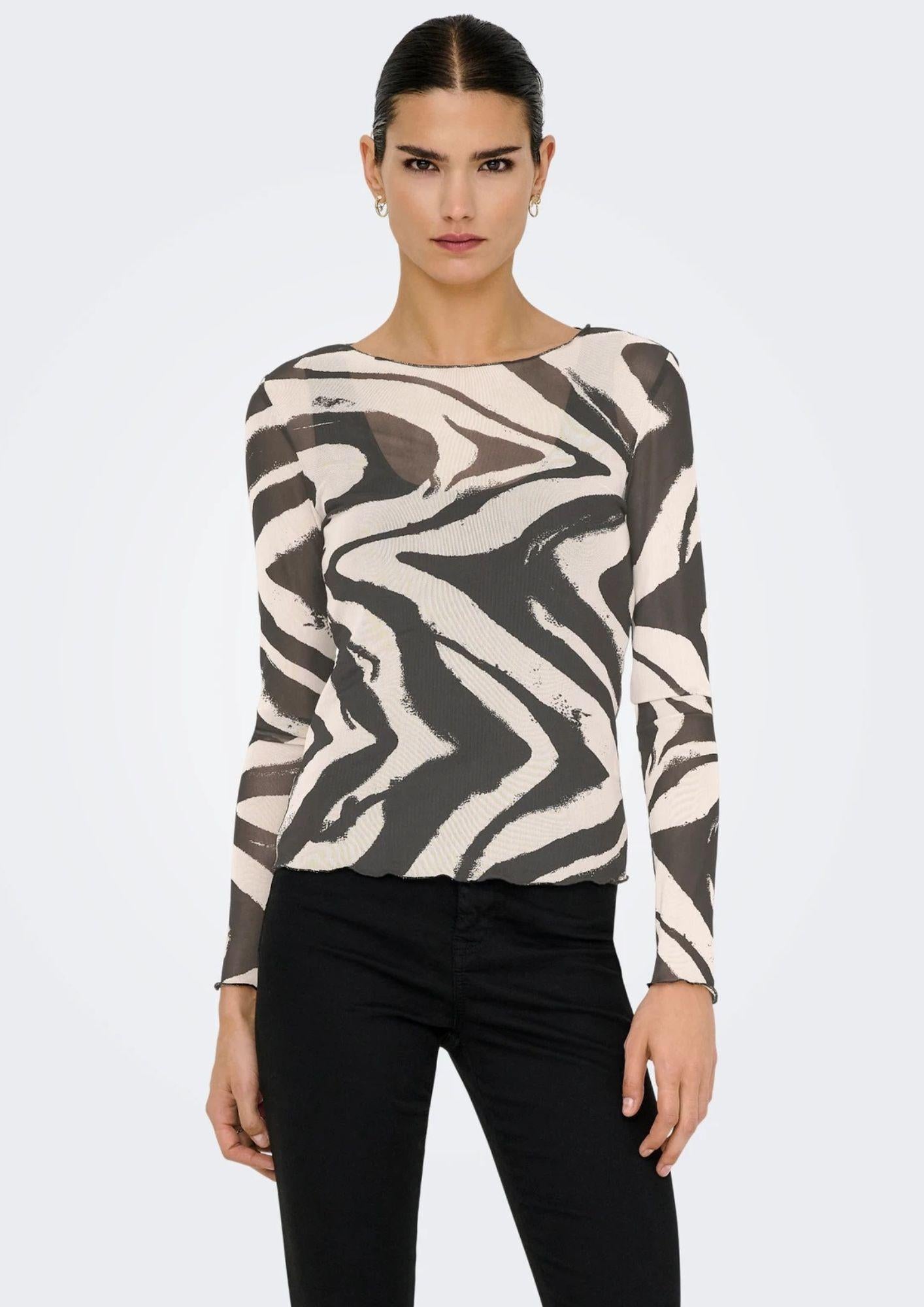 Jacqueline De Yong Top Donna Elsa Grigio e Bianco Animalier 15356004 Black WHITECAP GRAY GEO JACQUELINE DE YONG 