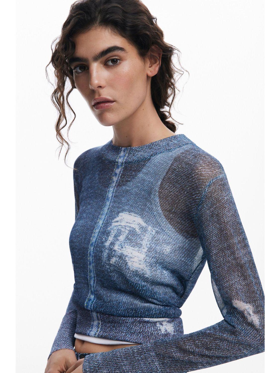 Maglione effetto denim Donna Blu - Santangelo
