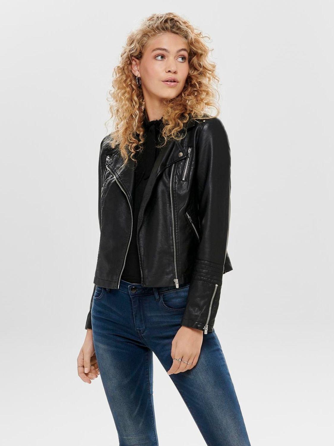 ONLY Only ONLGEMMA Giacca in finta pelle Donna Nero Giubbino