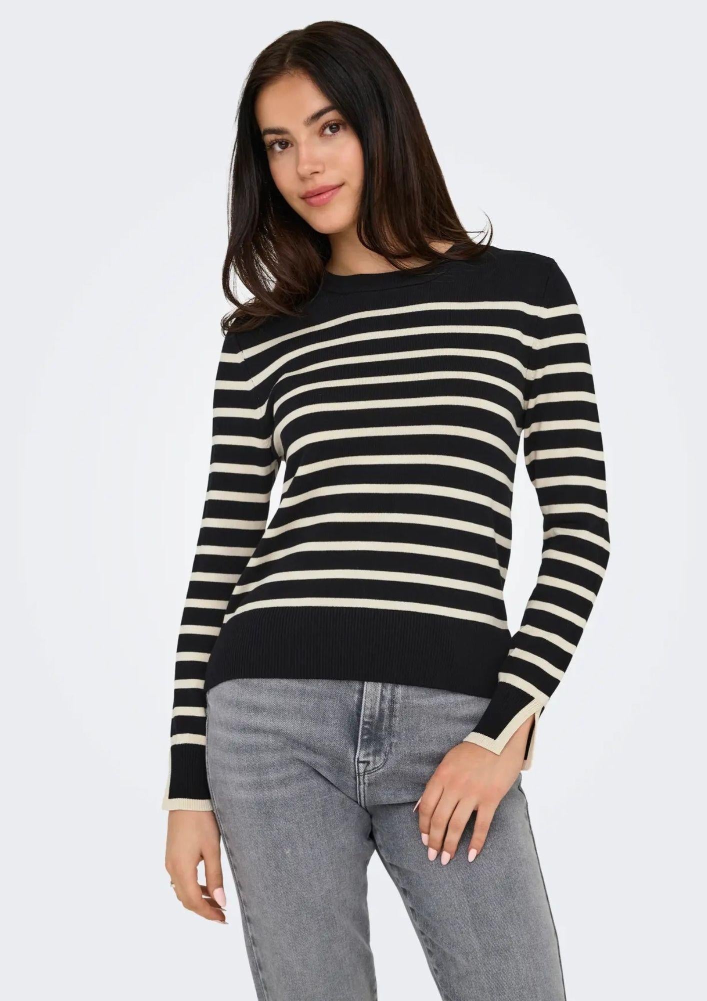 ONLY Only Onlkalana Pullover Donna Nero e Bianco Pullover