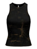 Women's Top Bright Black Pale gold foil