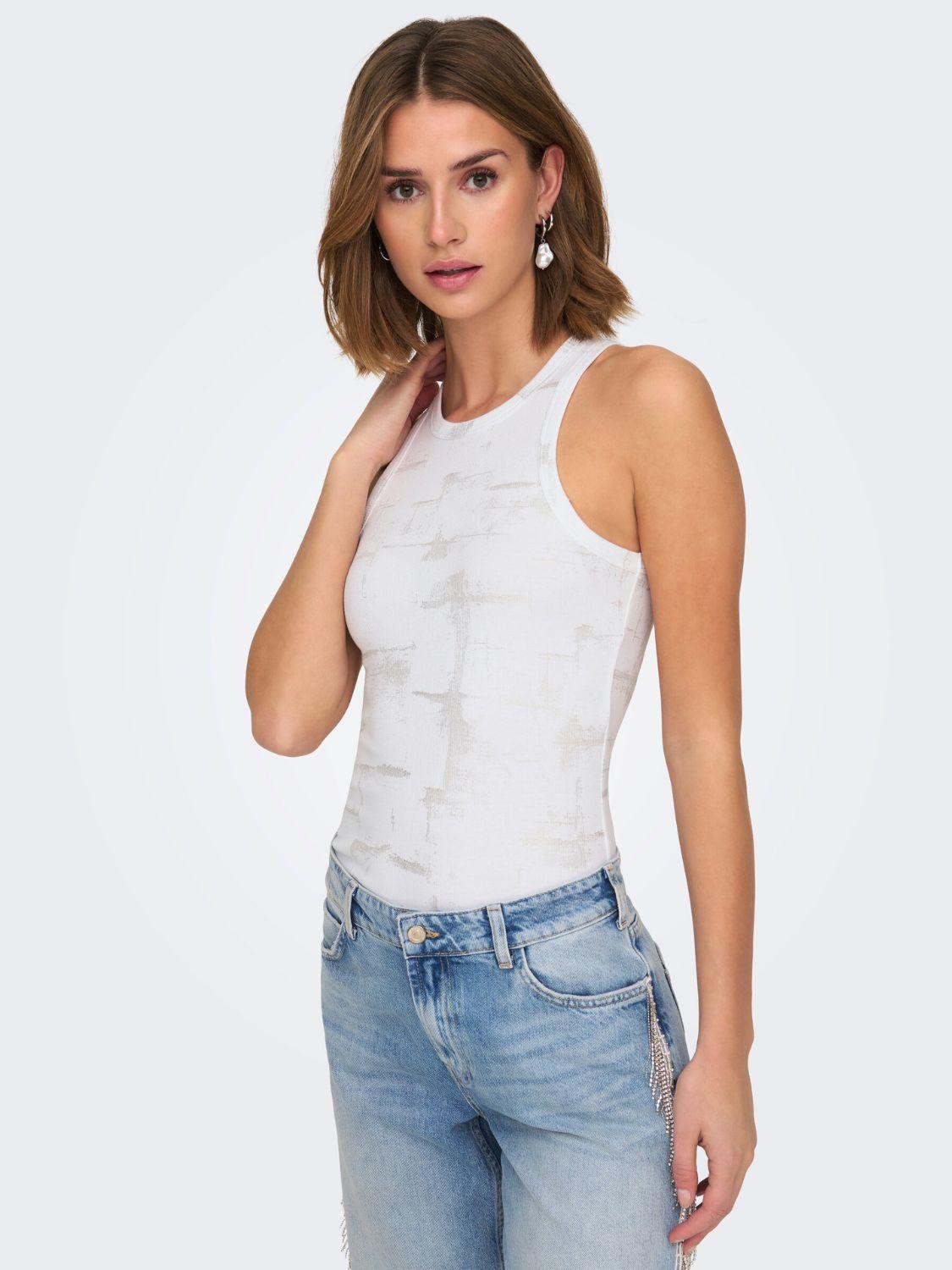 Top Donna Bright White Pale gold foil - Santangelo