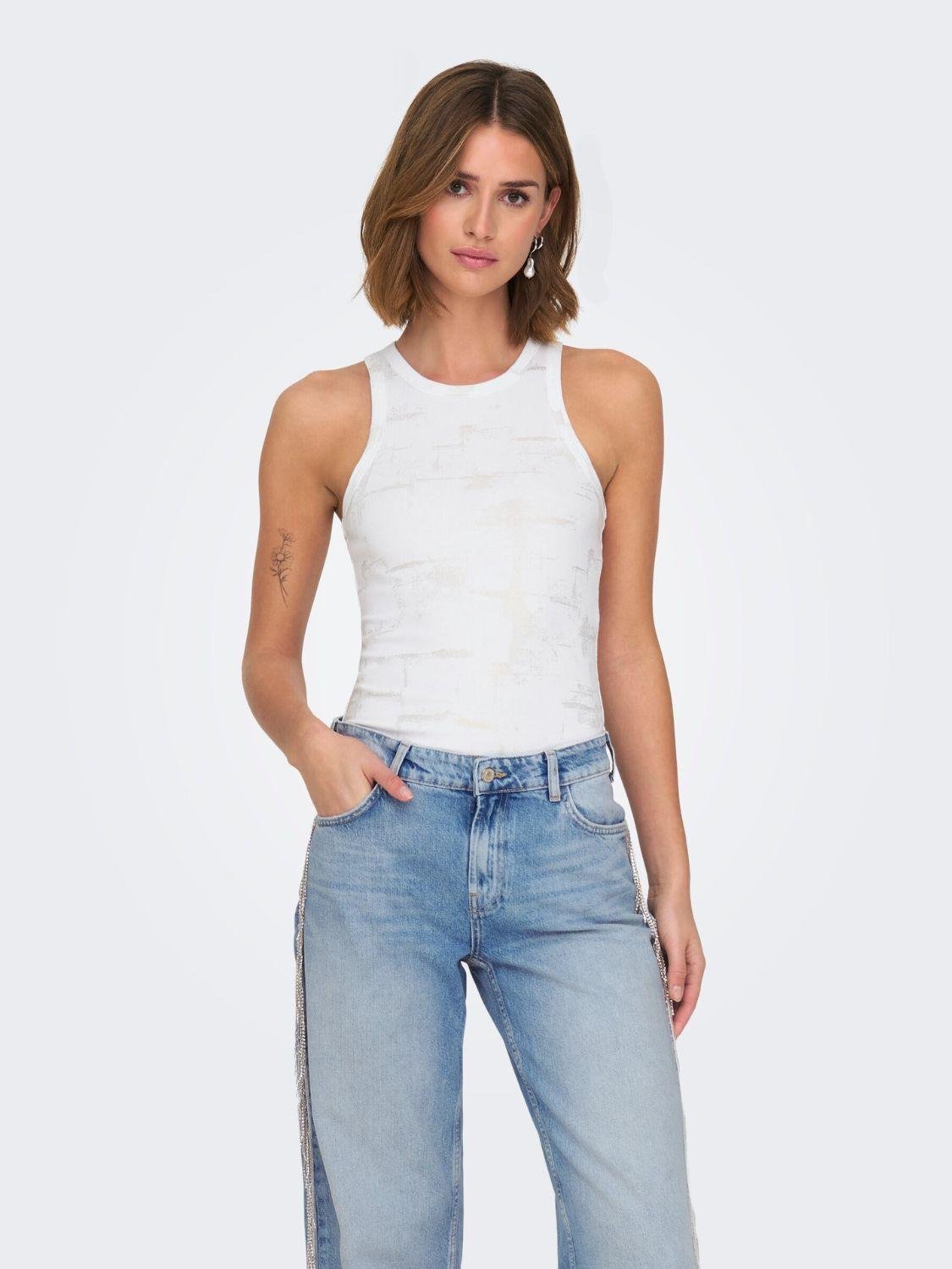 Top Donna Bright White Pale gold foil - Santangelo