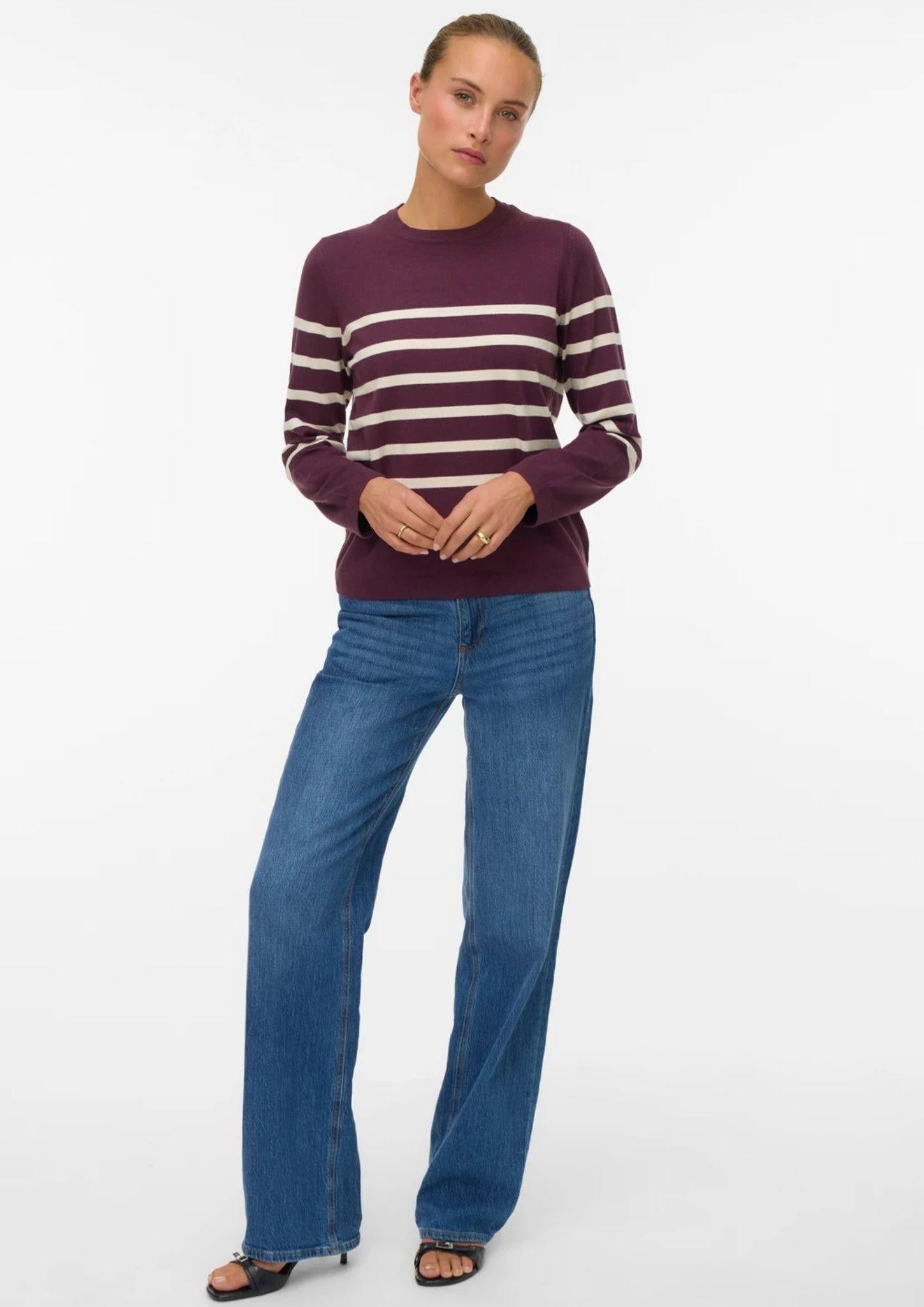 VERO MODA Vero Moda Pullover Donna Saba Bordeaux Strisce Bianche Pullover