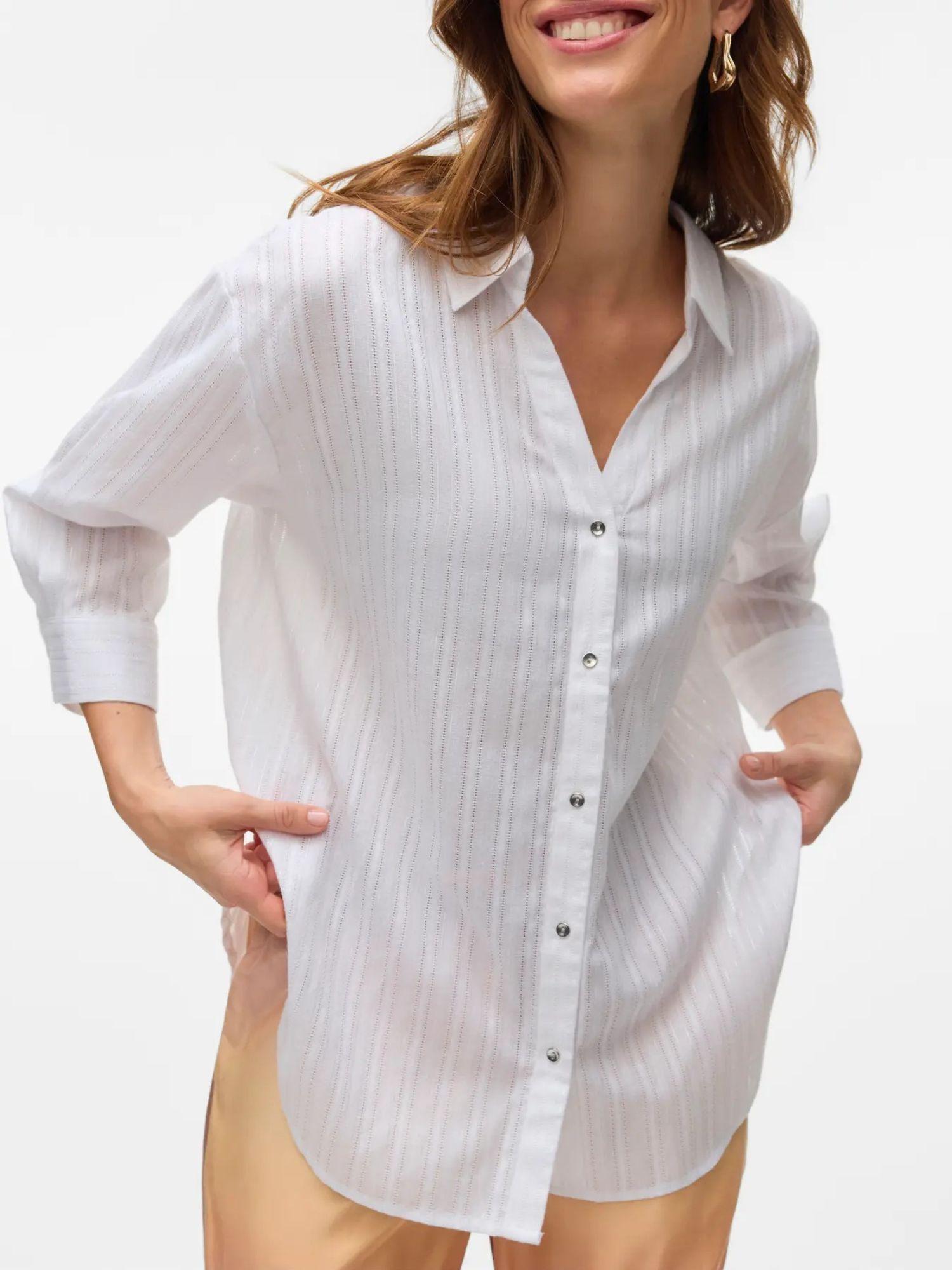 VERO MODA Vero Moda VMOLLA Camicia 3/4 Donna Bright White Silver lurex Shirt