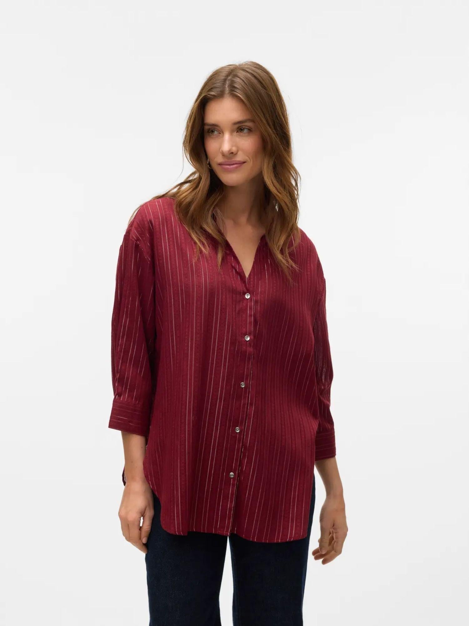 VERO MODA Vero Moda VMOLLA Camicia 3/4 Donna Syrah Silver lurex Shirt