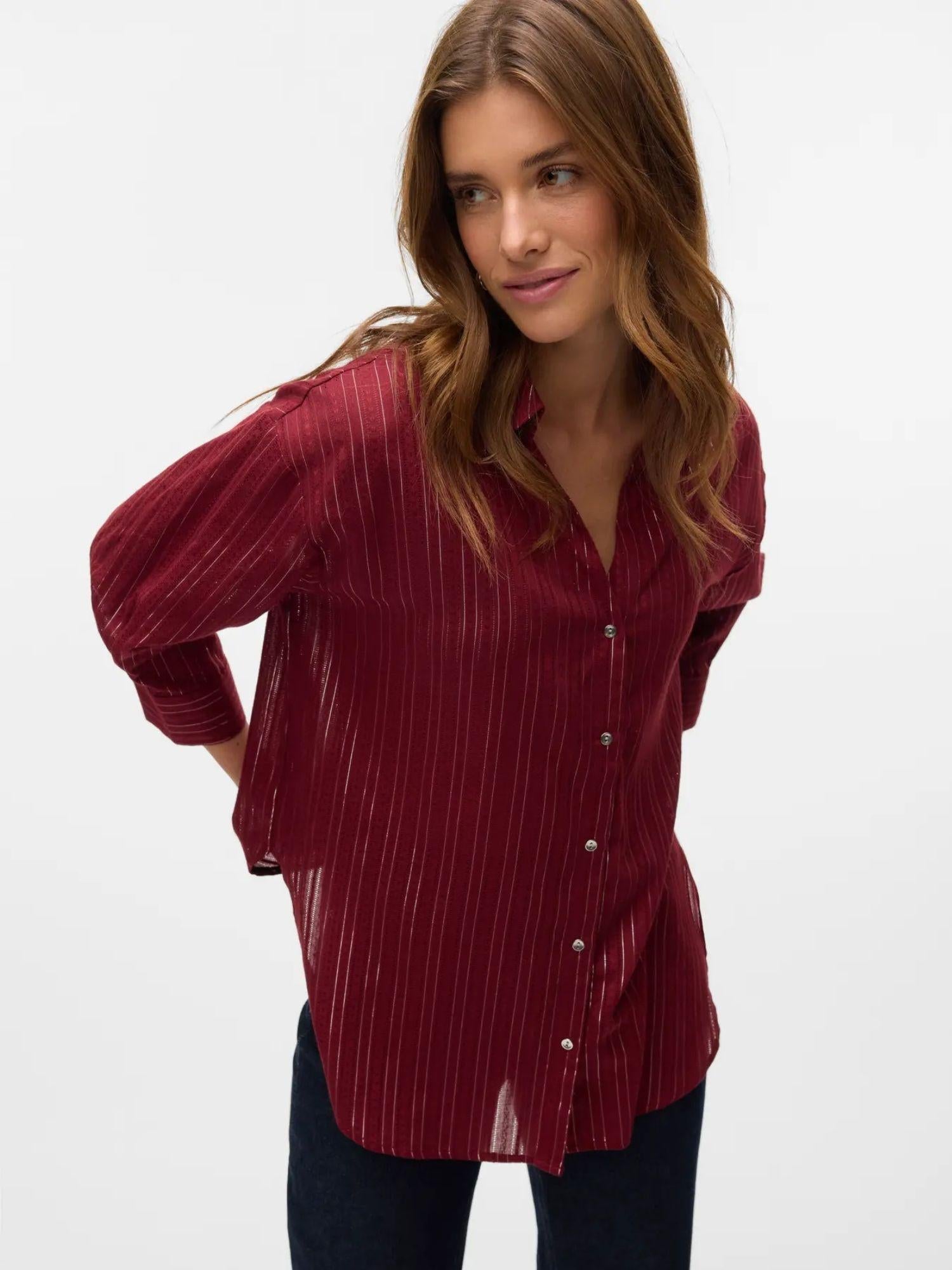 VERO MODA Vero Moda VMOLLA Camicia 3/4 Donna Syrah Silver lurex Shirt