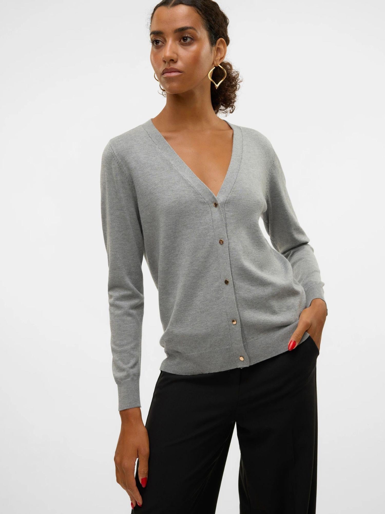 VERO MODA Vero Moda VMSILJE Cardigan in Maglia Donna Medium Grey Melange Knit Cardigan